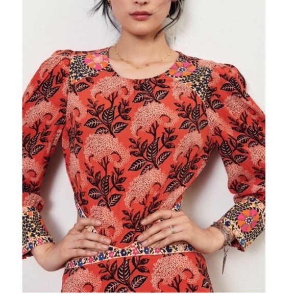 NWT BA&SH Gabriel floral long sleeve cutout Dress - Picture 2 of 14